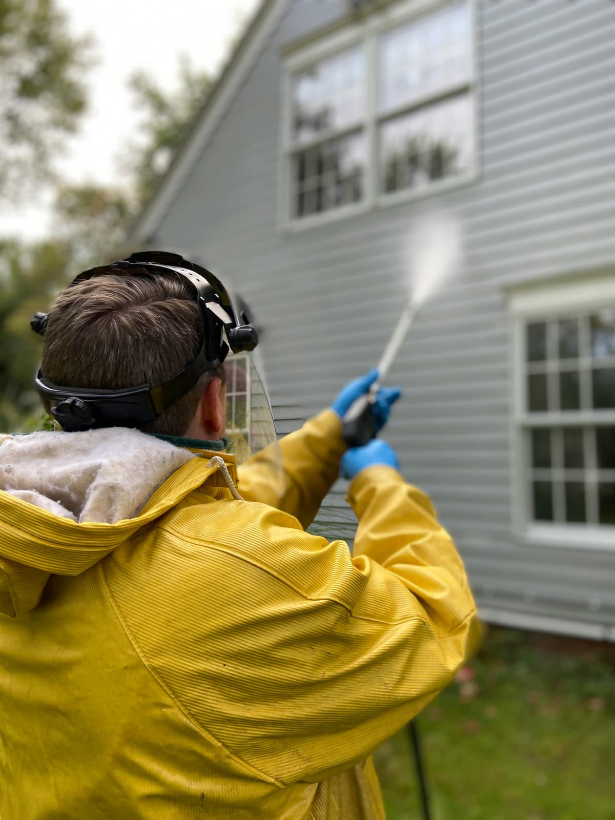 Professional pressure washing service in action